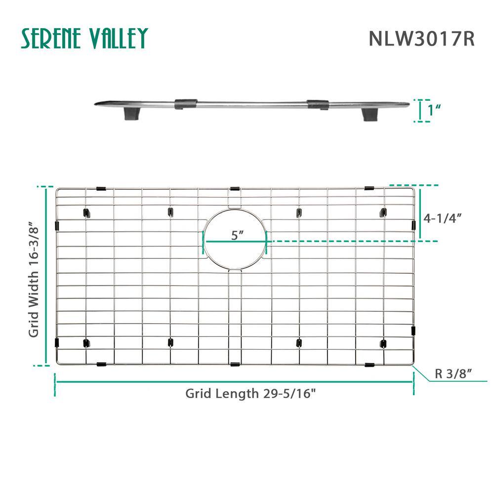 SERENE VALLEY 29.29 in. x 16.34 in. Rear Drain Stainless Steel Sink Grid