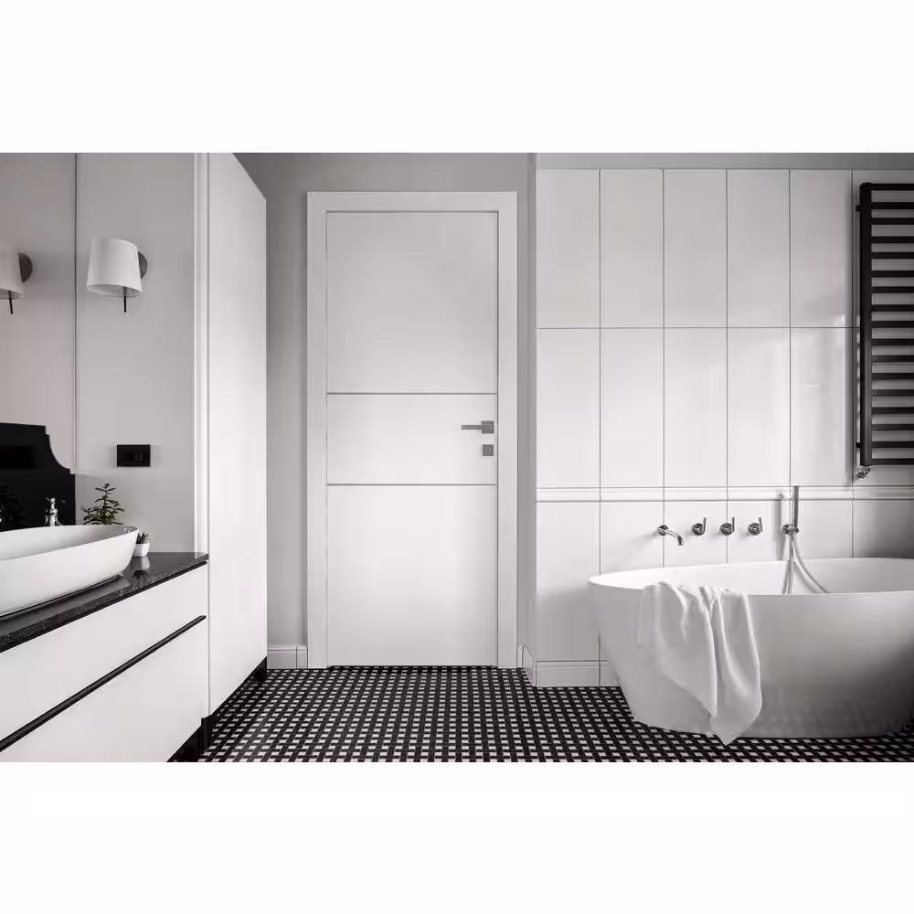 Belldinni 24 in. X 80 in. Stella 2H Snow White Finished with Aluminum Strips Solid Core Composite Interior Door Slab No Bore