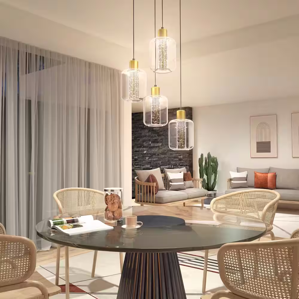Artika Essence Globe 25-Watt 4 Light Black and Gold Modern Integrated LED Pendant Light Fixture for Dining Room or Kitchen