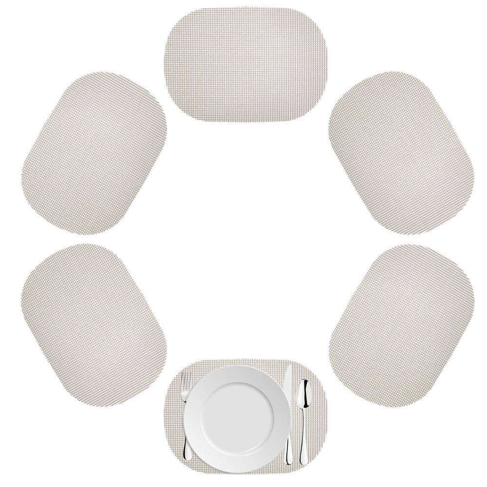 Kraftware Fishnet 17 in. x 12 in. Light Gray PVC Covered Jute Oval Placemat (Set of 6)