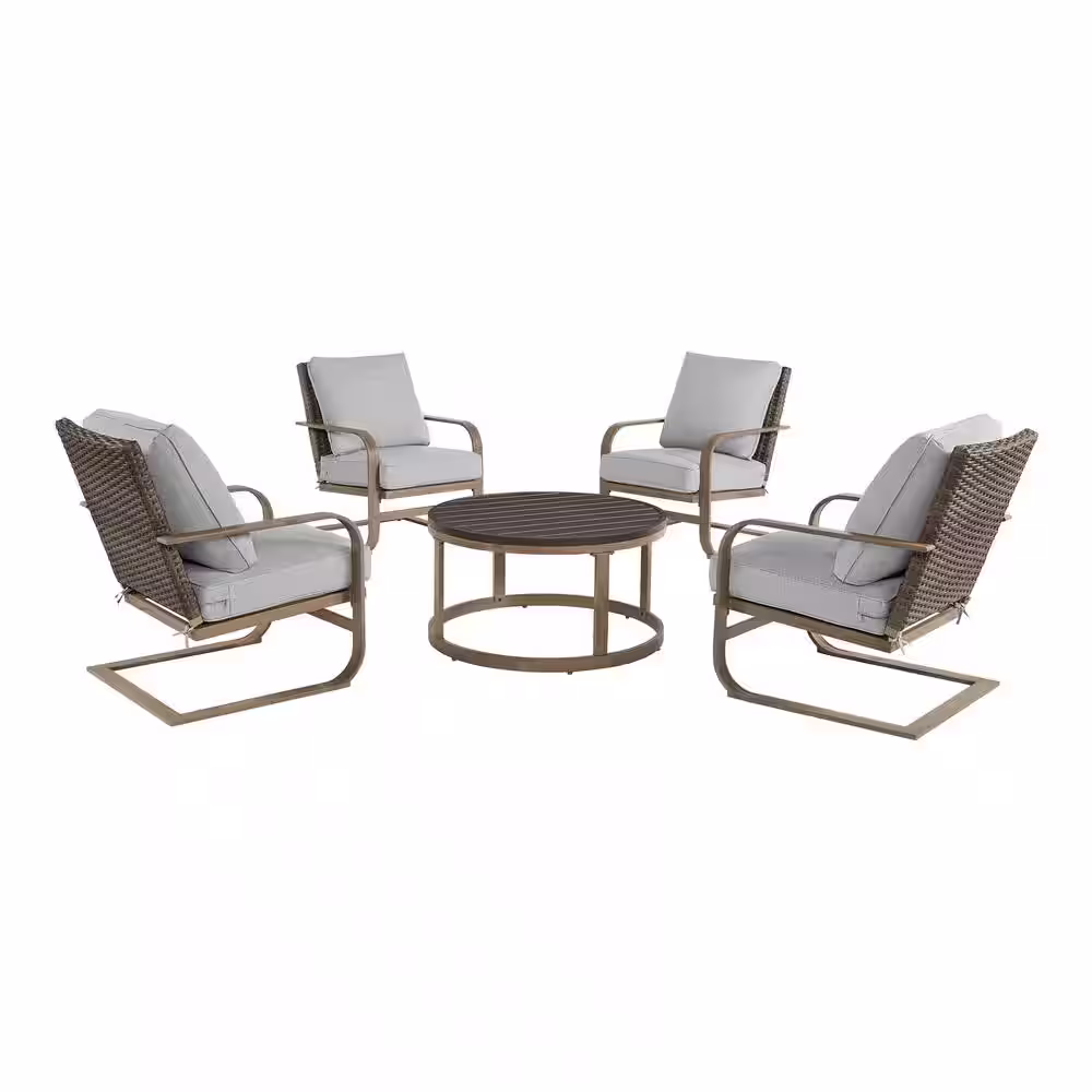 Hampton Bay Hampshire Place 5-Piece Wicker Deep Seating Chat Set in CushionGuard Stone Gray