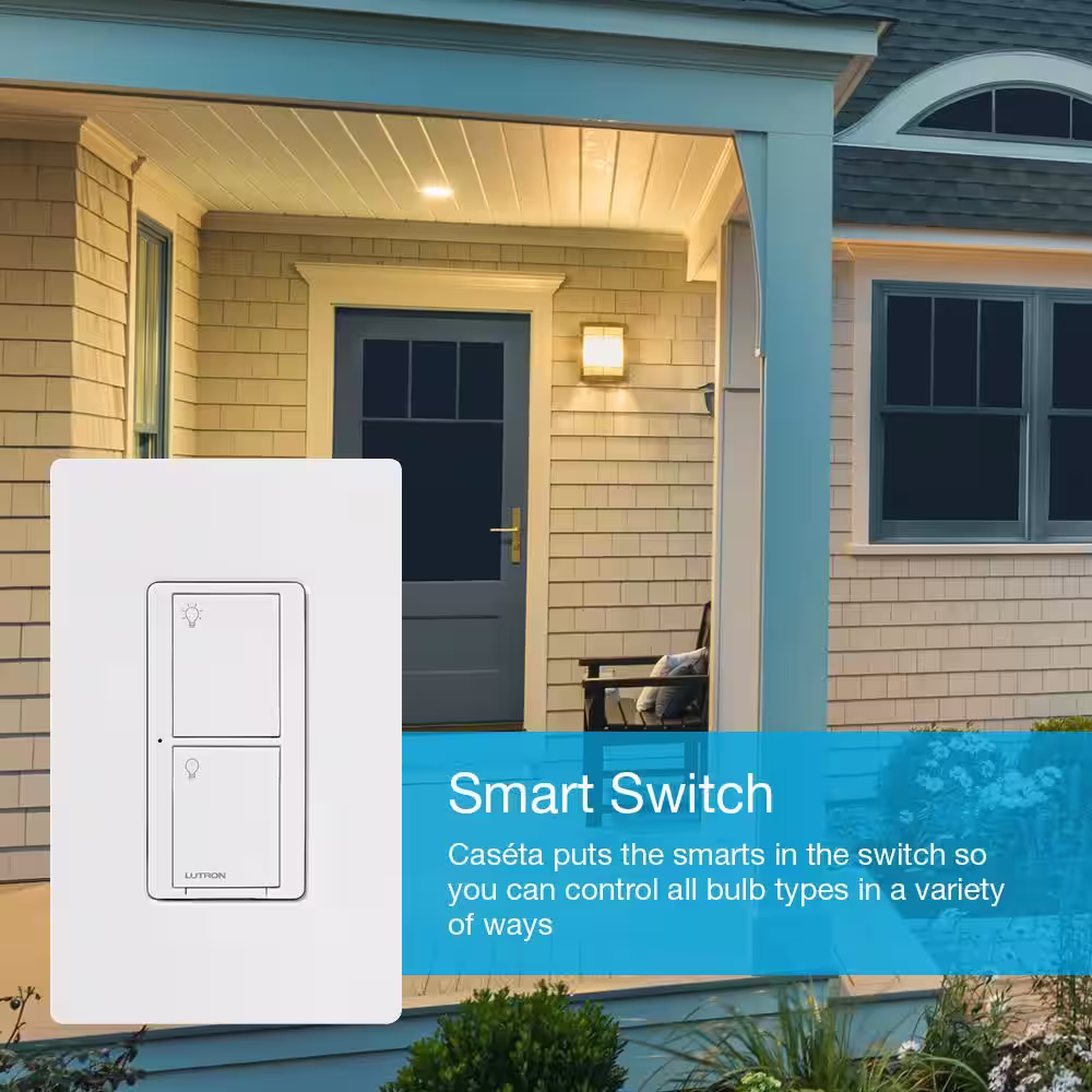 Lutron Caseta Smart Lighting Switch (2 Count) Starter Kit with Smart Hub, Neutral Wire Required (CASETA-2SW-HD)