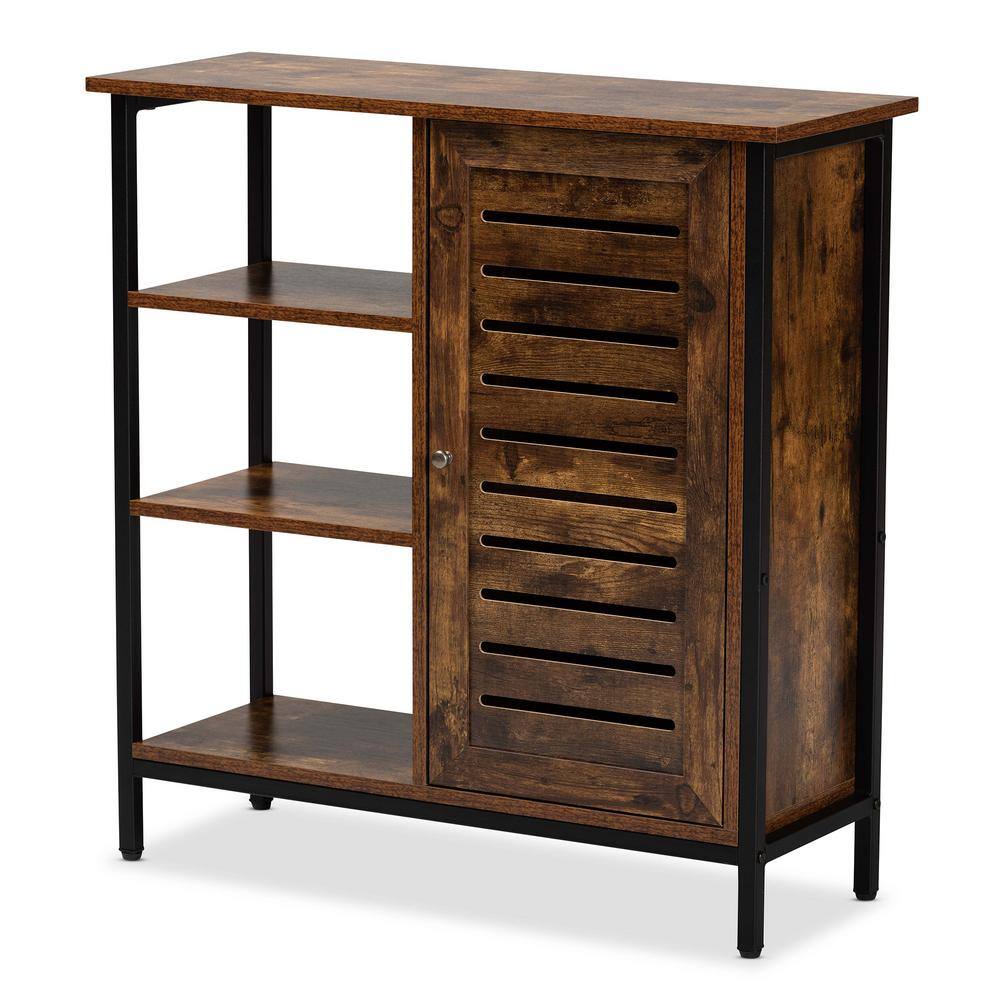 Baxton Studio Wayland Rustic Brown and Dark Grey Wood 1-Door Shoe Cabinet