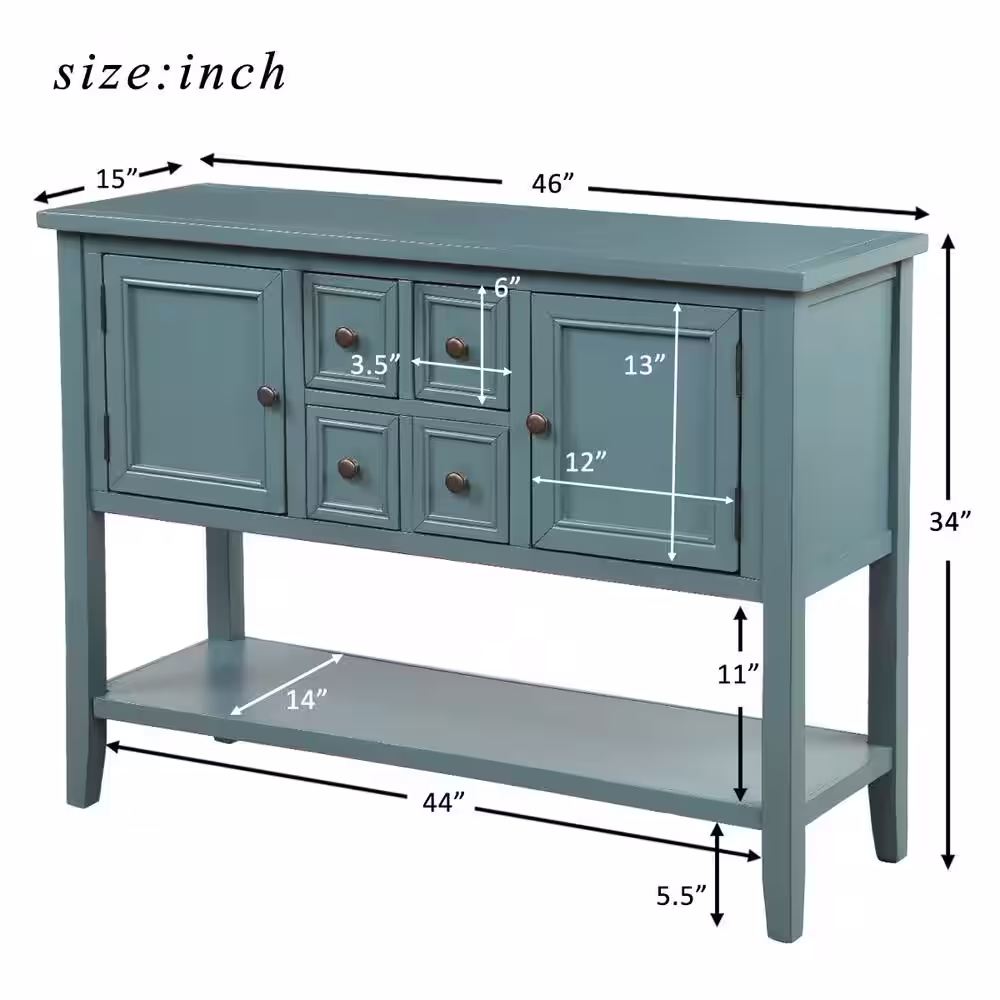 Harper & Bright Designs 46 in. L Dark Blue Rectangle Wood Console Table with Bottom Shelf