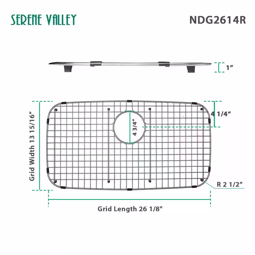 SERENE VALLEY 26.1 in. x 13.94 in. Rear Drain Heavy-Duty Stainless Steel Sink Grid