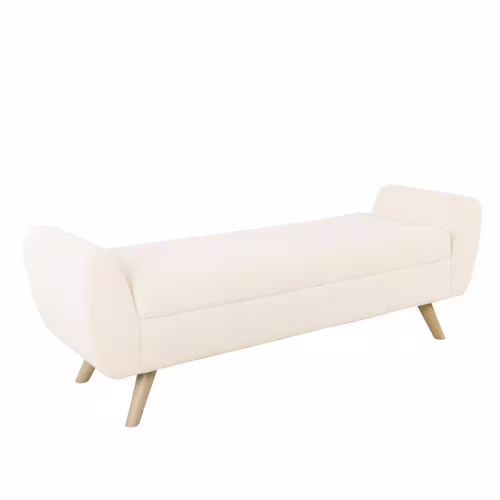 Homepop Cream Sherpa Storage Bench with Wood Legs 21 in. Height x 60 in. Width x 18 in. Depth