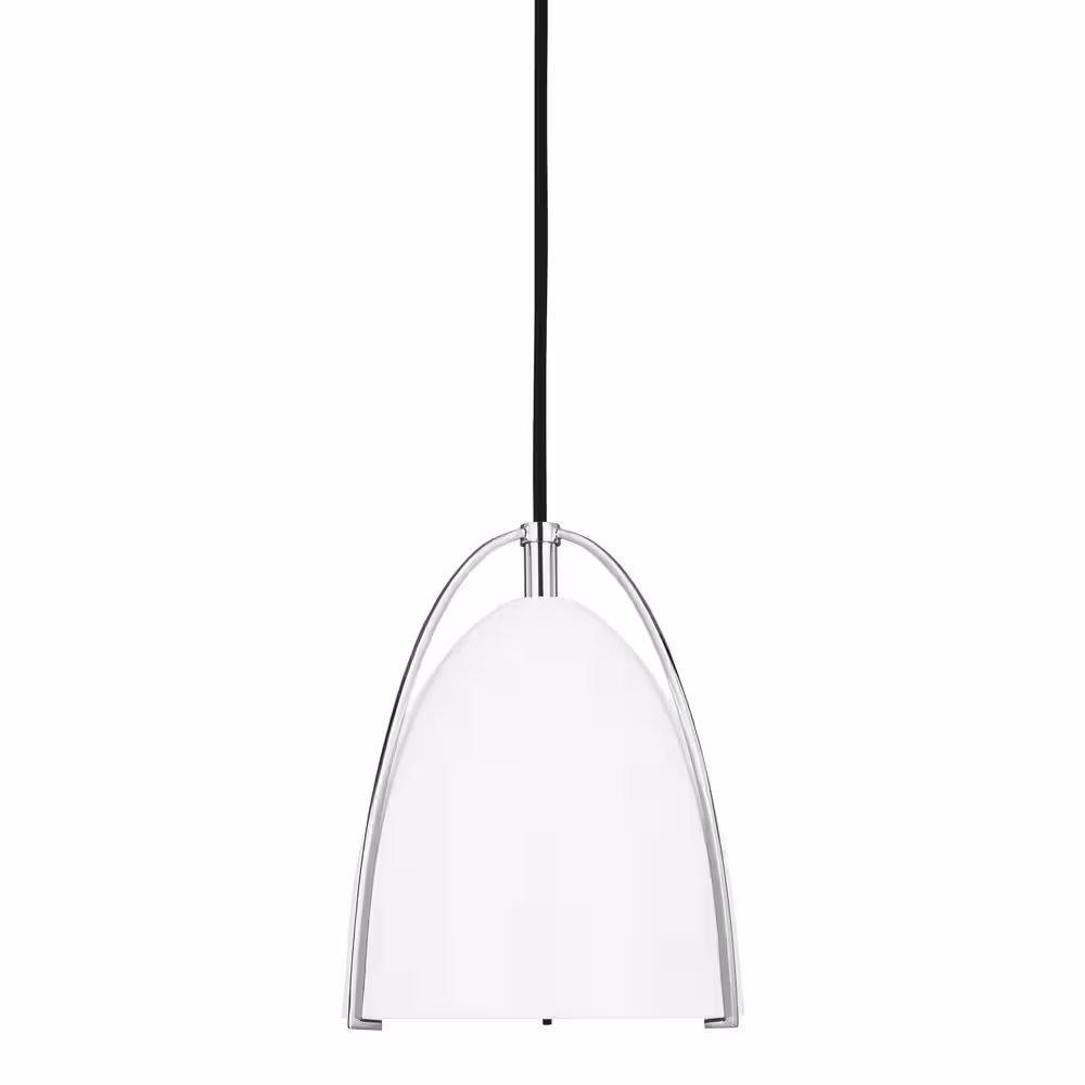 Generation Lighting Norman 1-Light Chrome Hanging Mini Pendant Light with Matte White Steel Shade