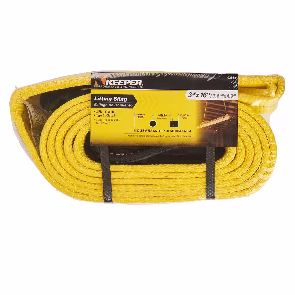 Keeper 3 in. x 16 ft. 2 Ply Flat Loop Polyester Lift Sling