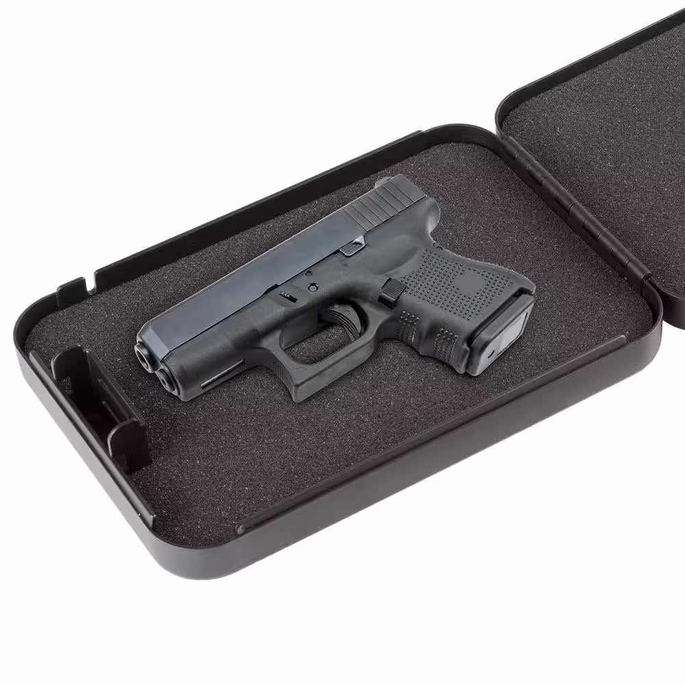 None Portable Gun Safe with 1500 lbs. Tether for Mounting the Compact Lockbox in a Cabinet, Drawer or Vehicle