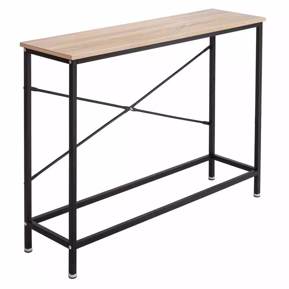 None 41 in. L Oak Rectangle Wood Console Table for Entryway Living Room