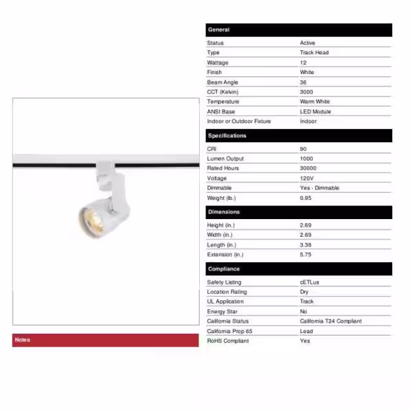 SATCO White Integrated LED Track Lighting Head