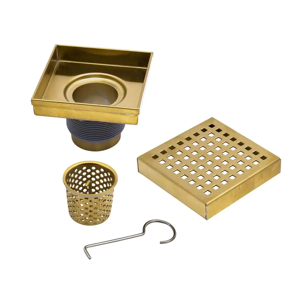 Oatey Designline 4 in. x 4 in. Stainless Steel Square Shower Drain with Square Pattern Drain Cover in Brushed Gold