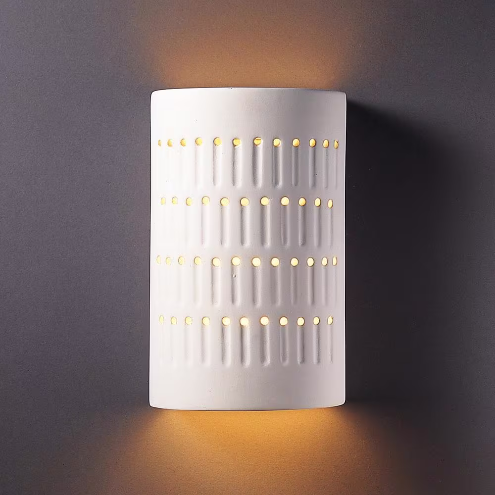 Justice Design Ambiance 1-Light Small Cactus Cylinder Bisque Wall Sconce