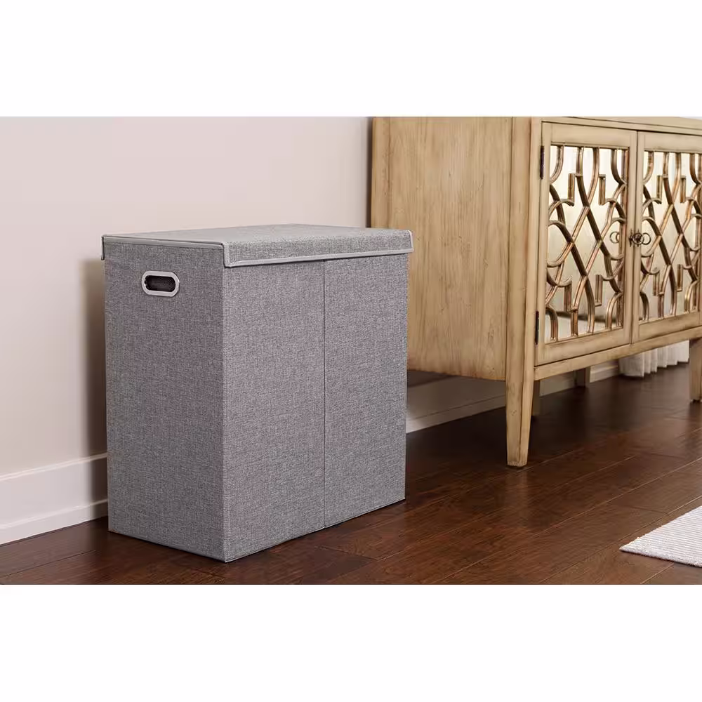 BirdRock Home Grey Double Linen Laundry Hamper with Lid and Removable Liners