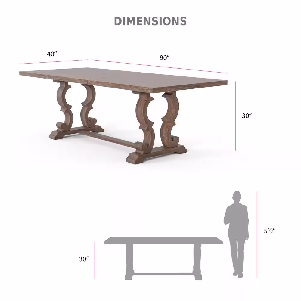 Furniture of America Reina Rustic Natural Tone Wood 90 in. Trestle Extendable Dining Table Seats 8