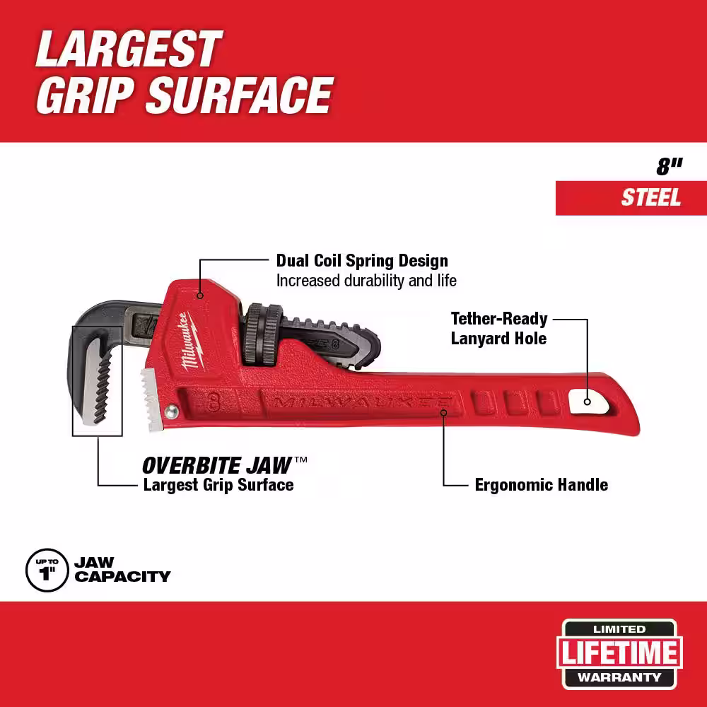 Milwaukee 8 in. Steel Pipe Wrench