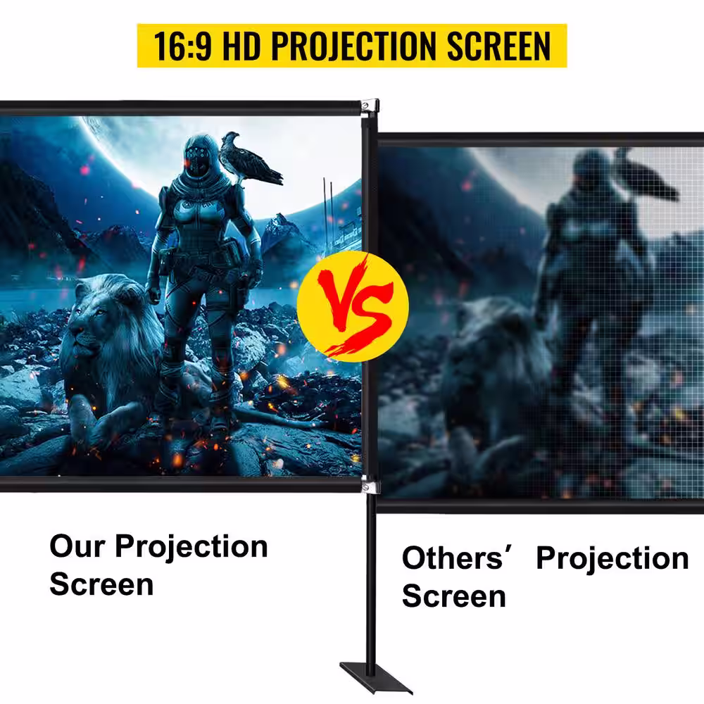 VEVOR 100 in. Projector Screen with Stand Portable Movie Screen 16:9 4K HD Wide Angle Projector Screen Stand for Outdoor Use
