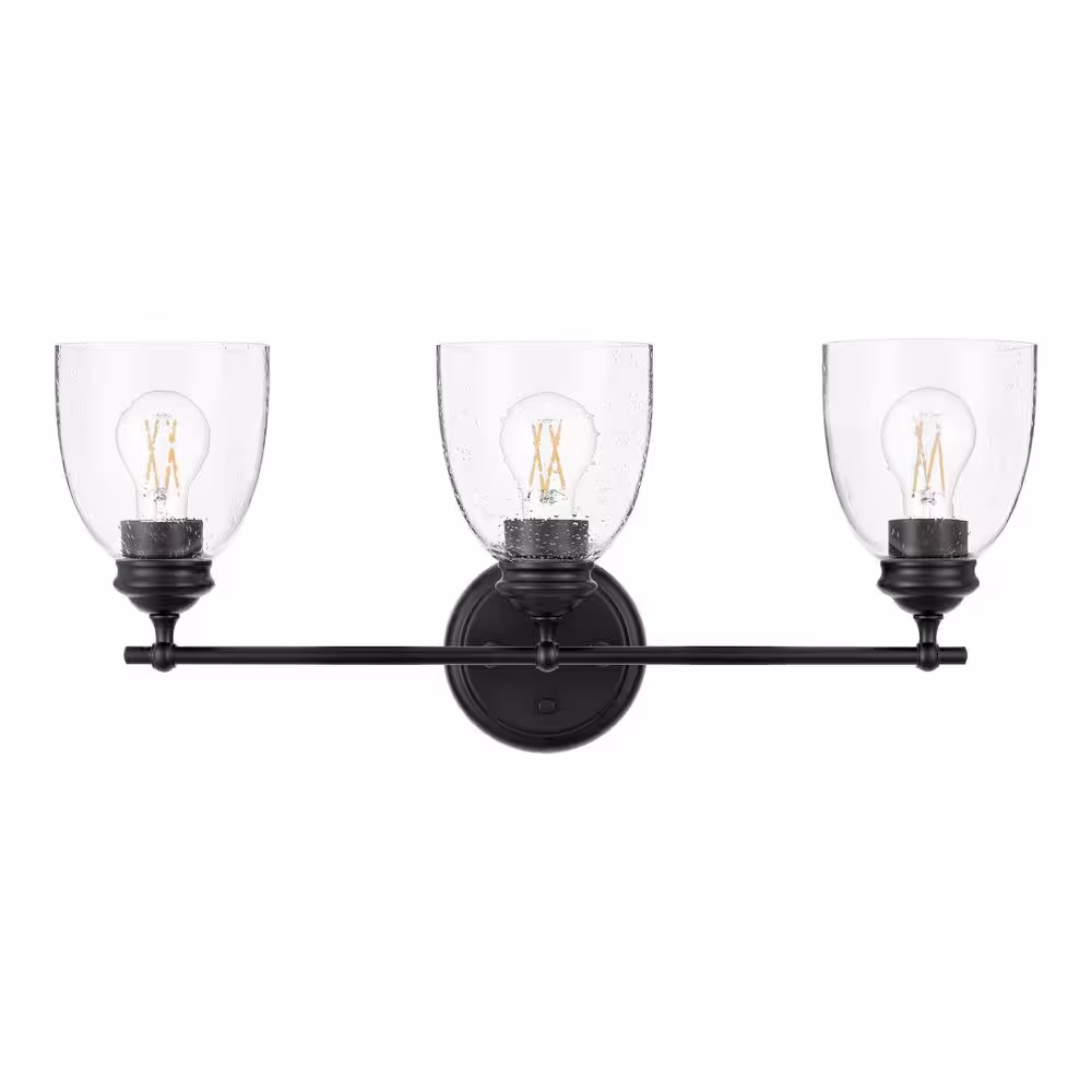 Hampton Bay Elsmere 24 in. 3-Light Black Vanity Light, Towel Bar, Towel Ring, Toilet Paper Holder and Towel Hook Bath Set (5-Piece)