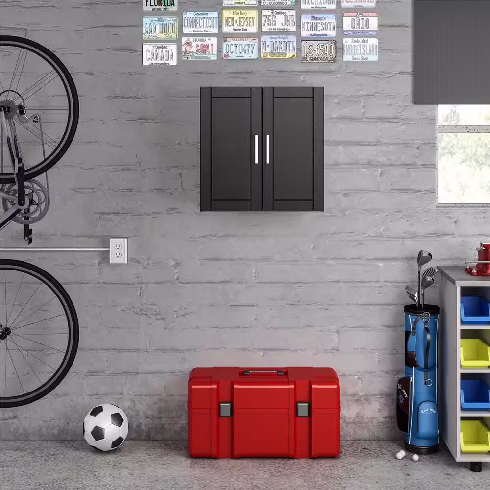 Ameriwood Home Wood 2-Shelf Wall Mounted Garage Cabinet in White (24 in W x 24 in H x 12 in D)