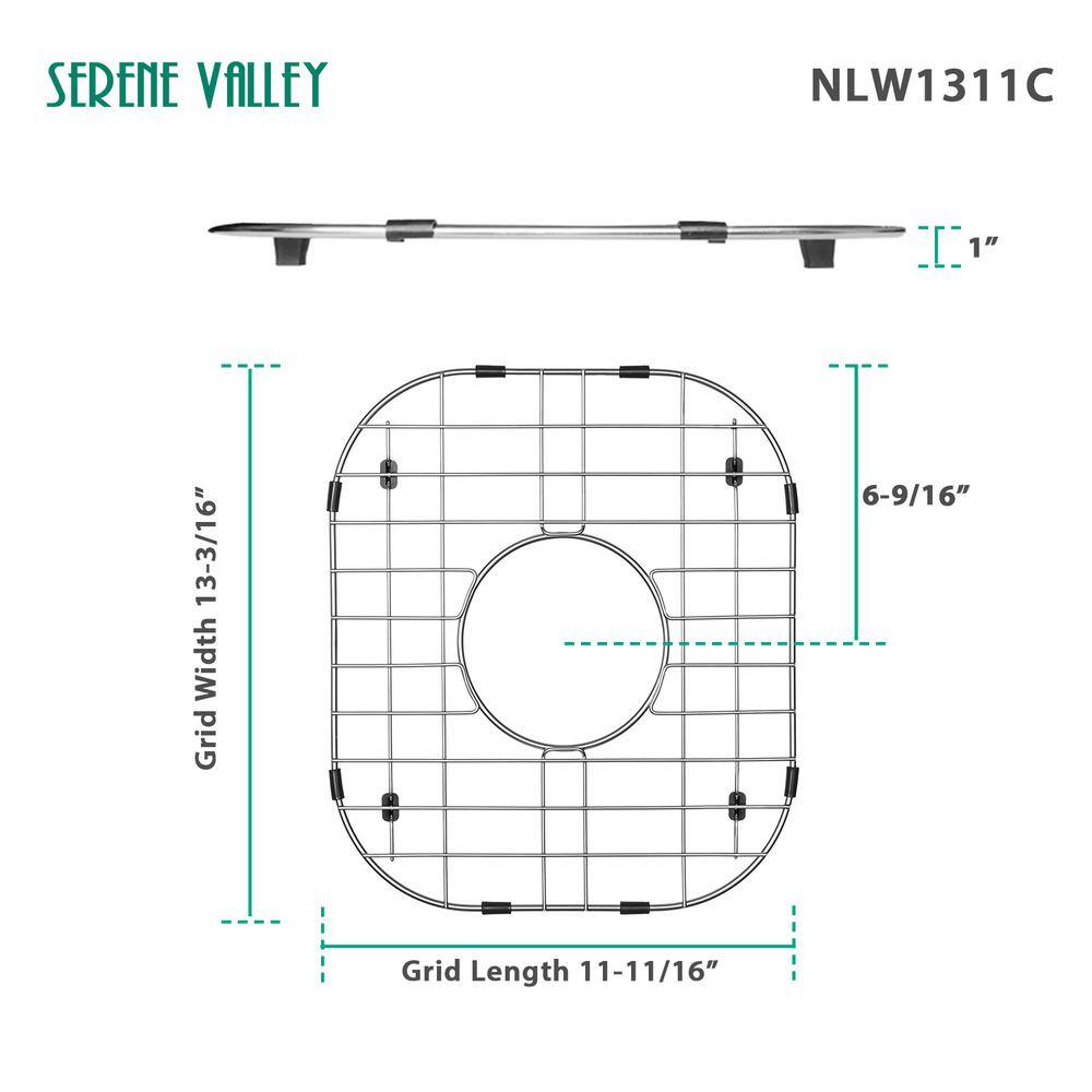 SERENE VALLEY 11.69 in. x 13.19 in. Center Drain Stainless Steel Sink Grid NLW1311C