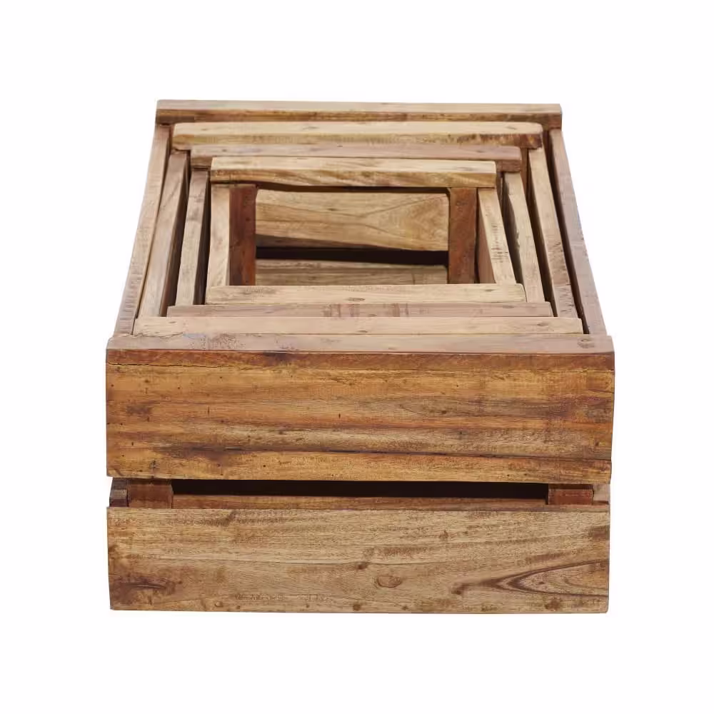 Litton Lane Wood Handmade Storage Basket with Handles (Set of 4)