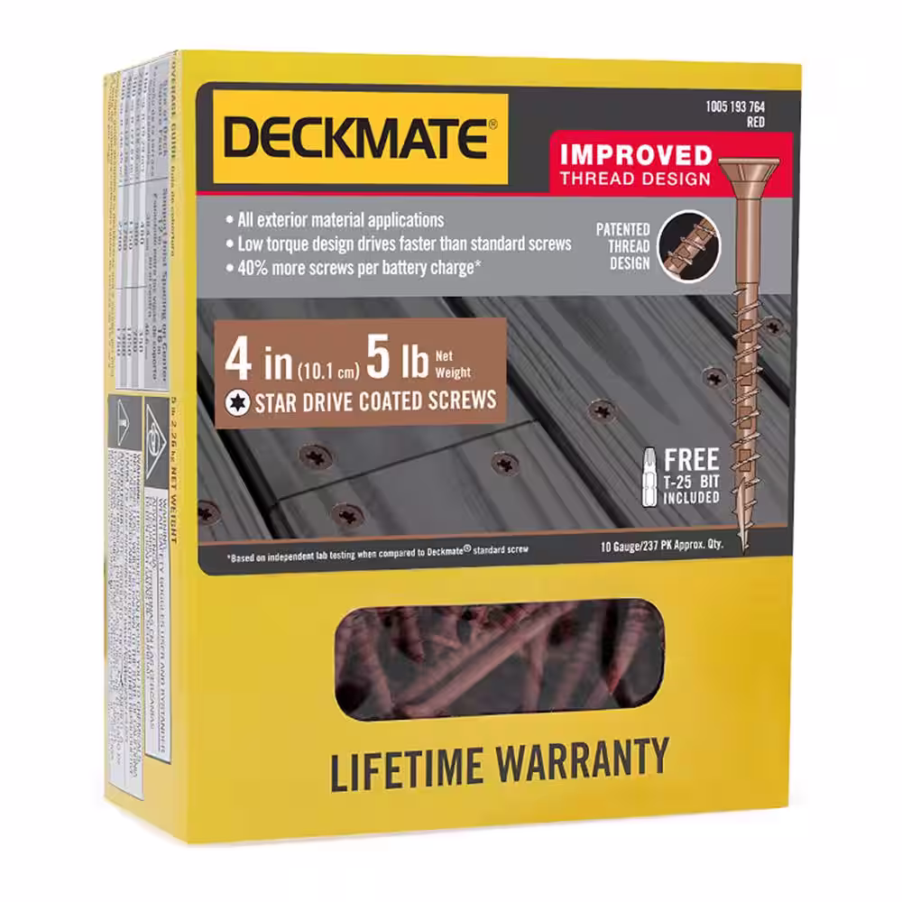 Deckmate #10Â 4 in. Flat-Head Square Drive Deck Screw Red Exterior Self-Starting 5 lbs. Box (435-Piece)