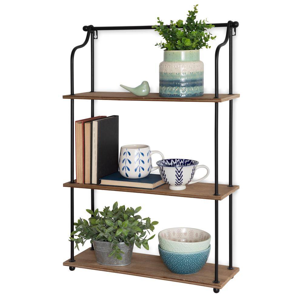 Kate and Laurel Walters 20 in. x 32 in. x 6 in. Brown Decorative Wall Shelf