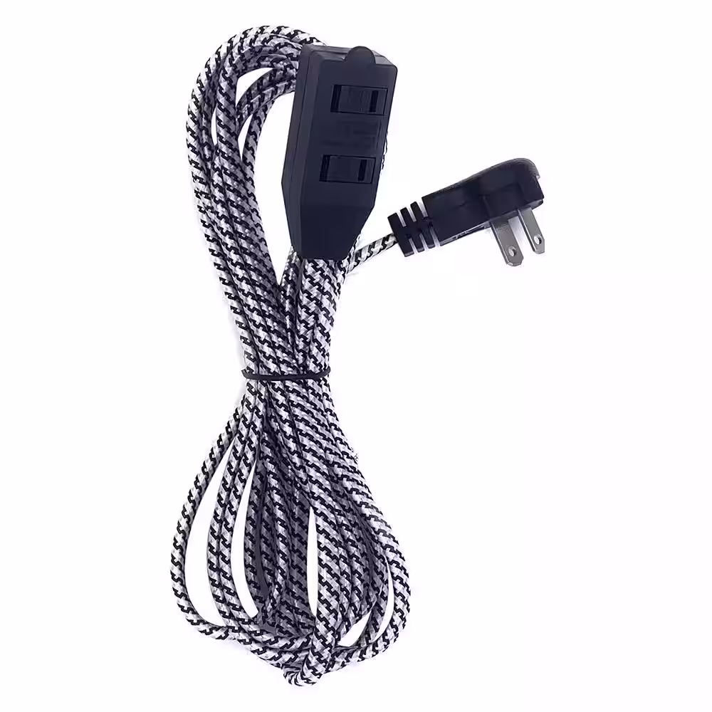 HDX 12 ft. 16/2 Light Duty Indoor Braided Tight Space Extension Cord, Black/White