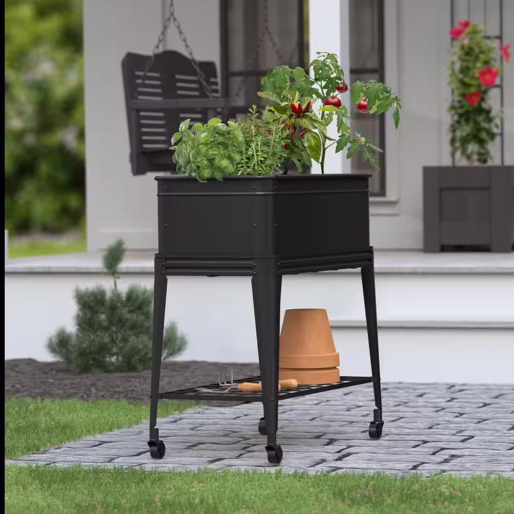 None 30 in. x 16 in. x 36 in. Metal Elevated Garden Planter/Beverage Tub