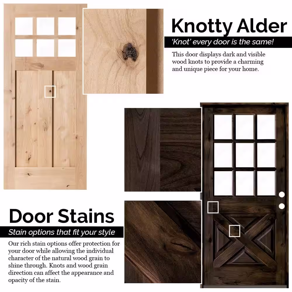 Krosswood Doors Krosswood Craftsman Rustic Knotty Alder 3-Panel Shaker Solid Core Interior Door Slab