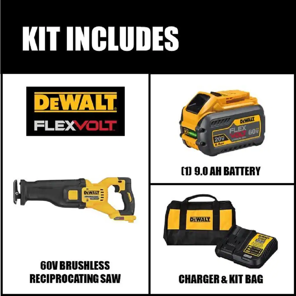 DEWALT FLEXVOLT 60V MAX Cordless Brushless Reciprocating Saw with (1) FLEXVOLT 9.0Ah Battery
