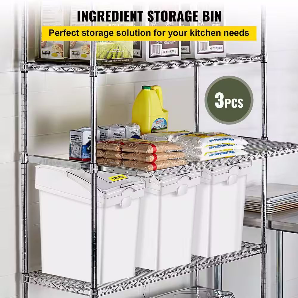 VEVOR Ingredient Bin 6.6 gal. Ingredient Storage Bin 3 Pcs/Set Flour Bins with Wheels Commercial Storage Bins with Scoop
