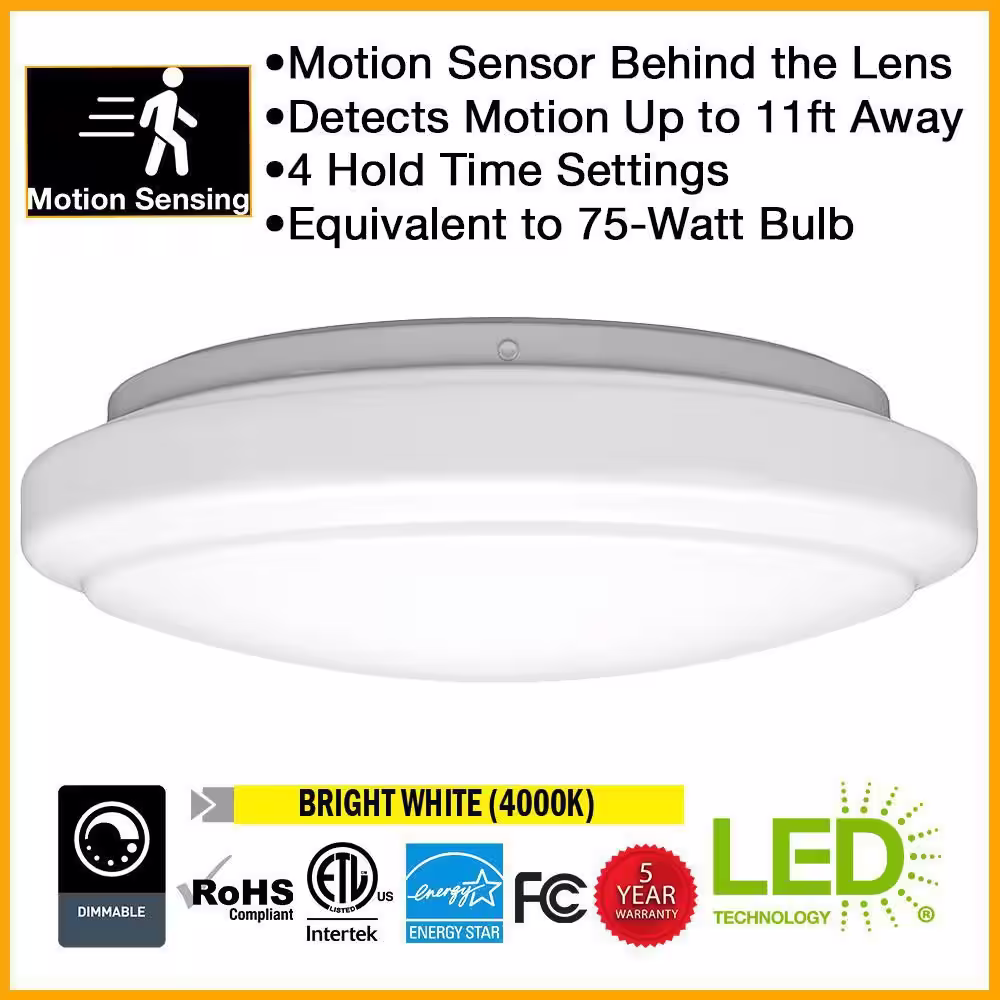 Commercial Electric 12 in. Motion Sensing Closet Light LED Flush Mount Ceiling Light 1000 Lumens 4000K Bright White Garage Storage Room
