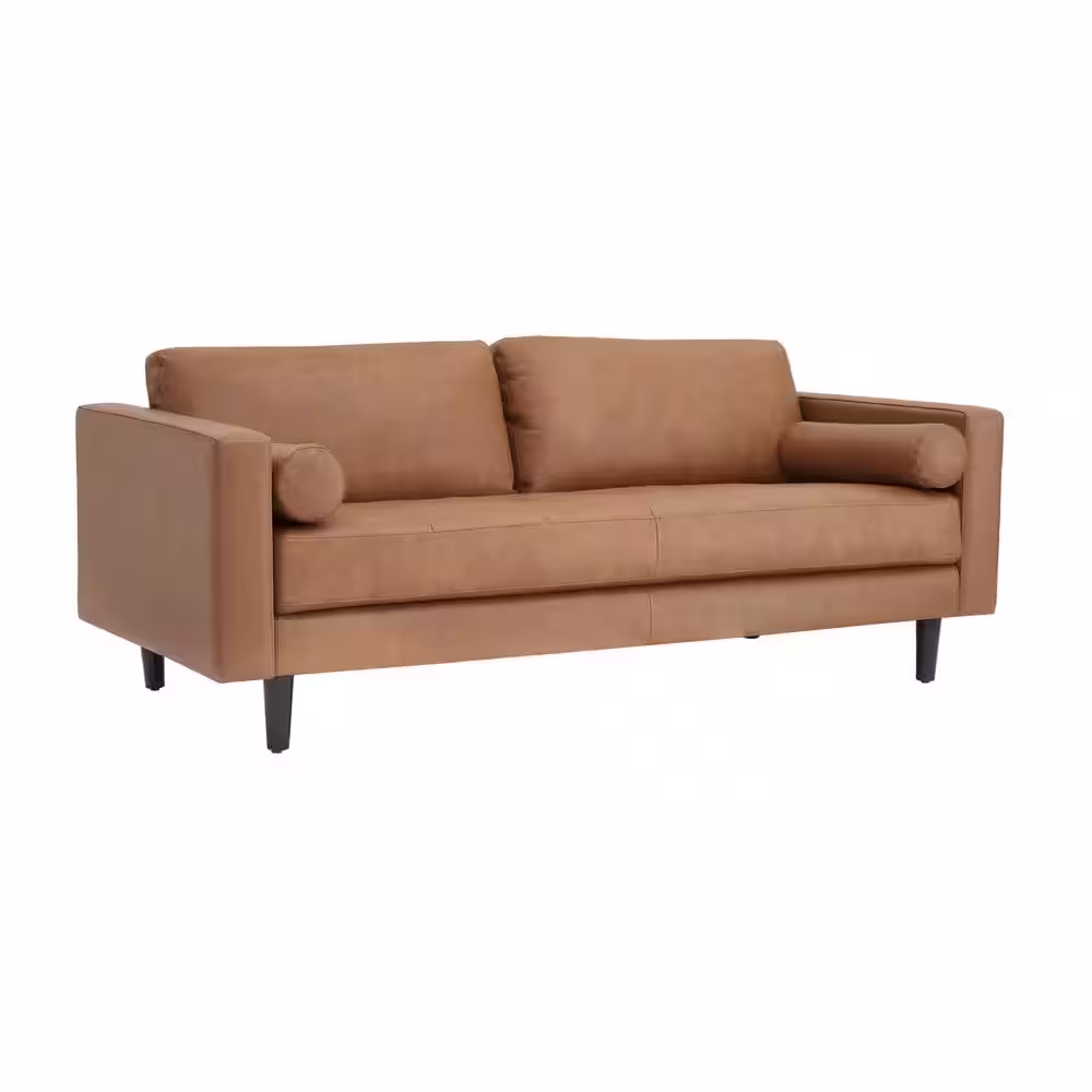 None Brown Top Grain Genuine Leather Sofa, Revel in Exquisite Leather Opulence, Unparalleled Luxury Mid-Century Leather Sofa
