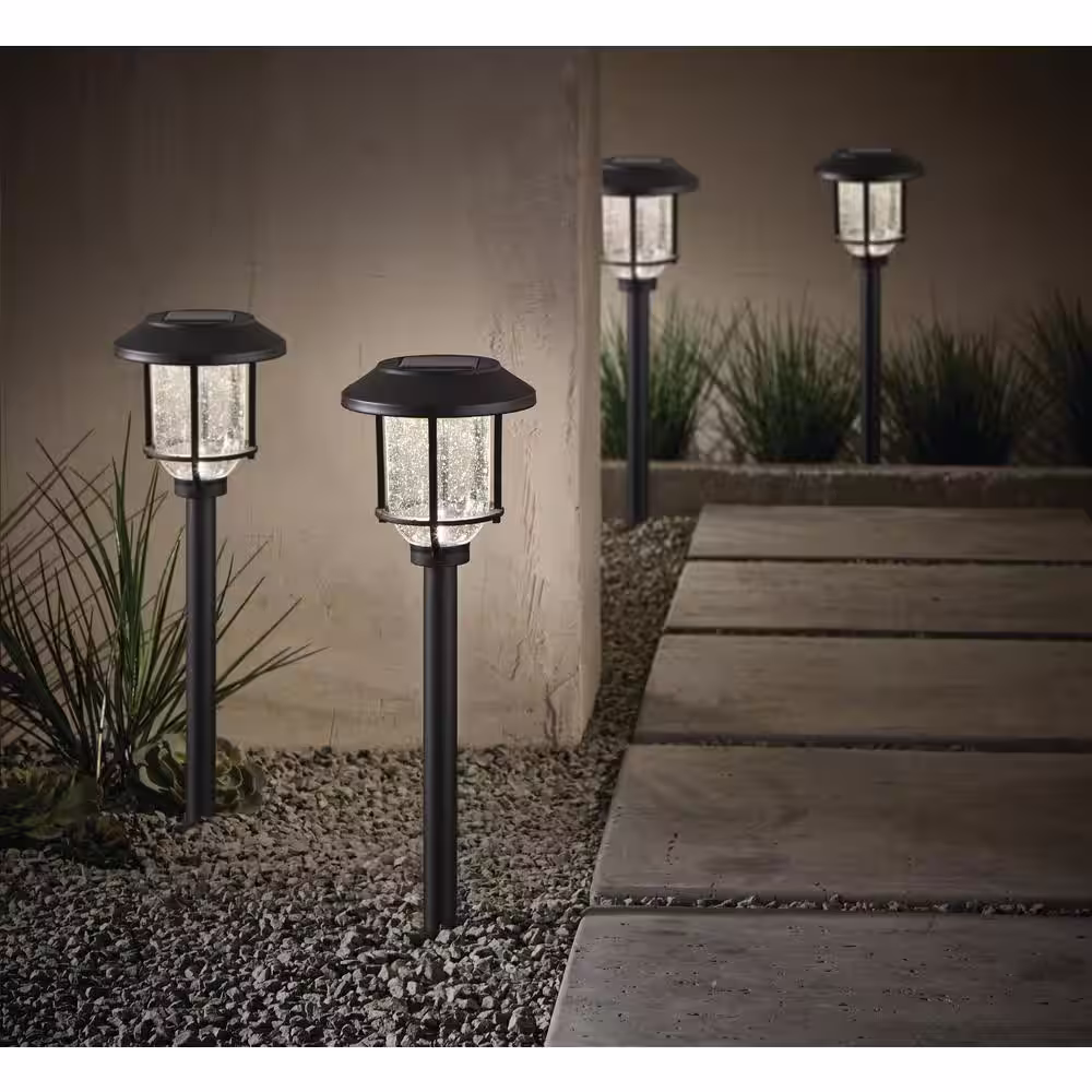 Hampton Bay Millbrook 14 Lumens Black LED Metal and Glass Outdoor Solar Landscape Path Light