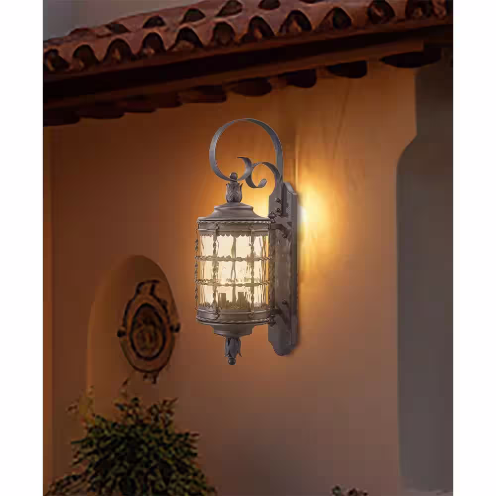 the great outdoors by Minka Lavery Mallorca 2-Light Spanish Iron Outdoor Wall Lantern Sconce