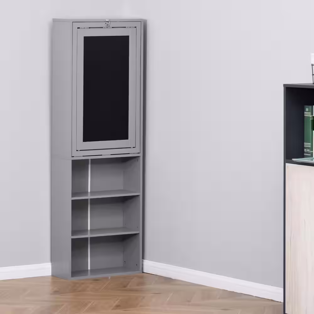 None 38.5 in. Folding Grey Convertible Writing Computer Desk with Side Shelf and Blackboard
