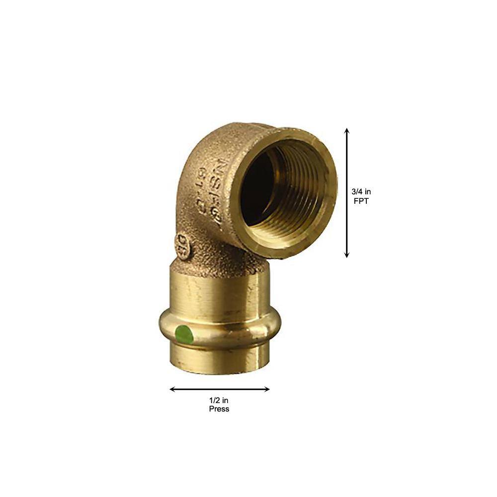 Viega ProPress 1/2 in. Press x 3/4 in. FPT Zero-Lead Bronze 90Â° Reducing Elbow (5-Pack)