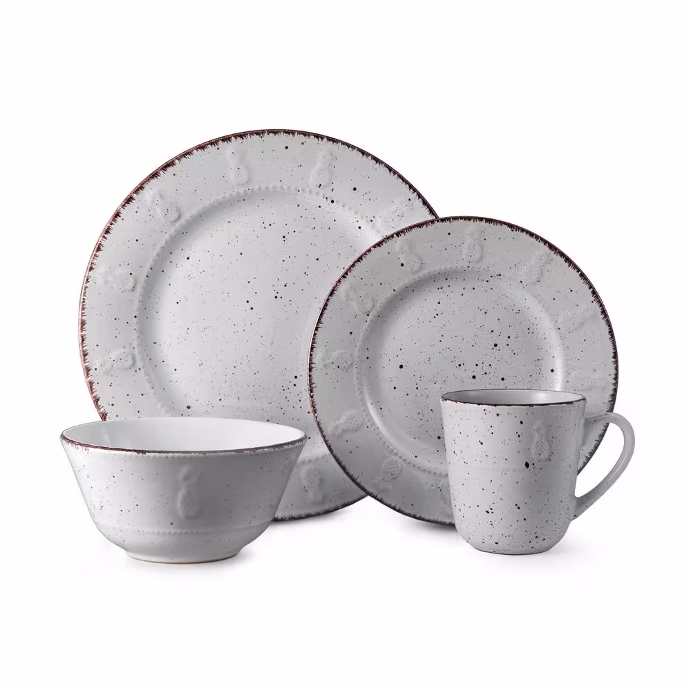 Pfaltzgraff 16-Piece Pineapple White Stoneware Dinnerware Set (Service For 4)