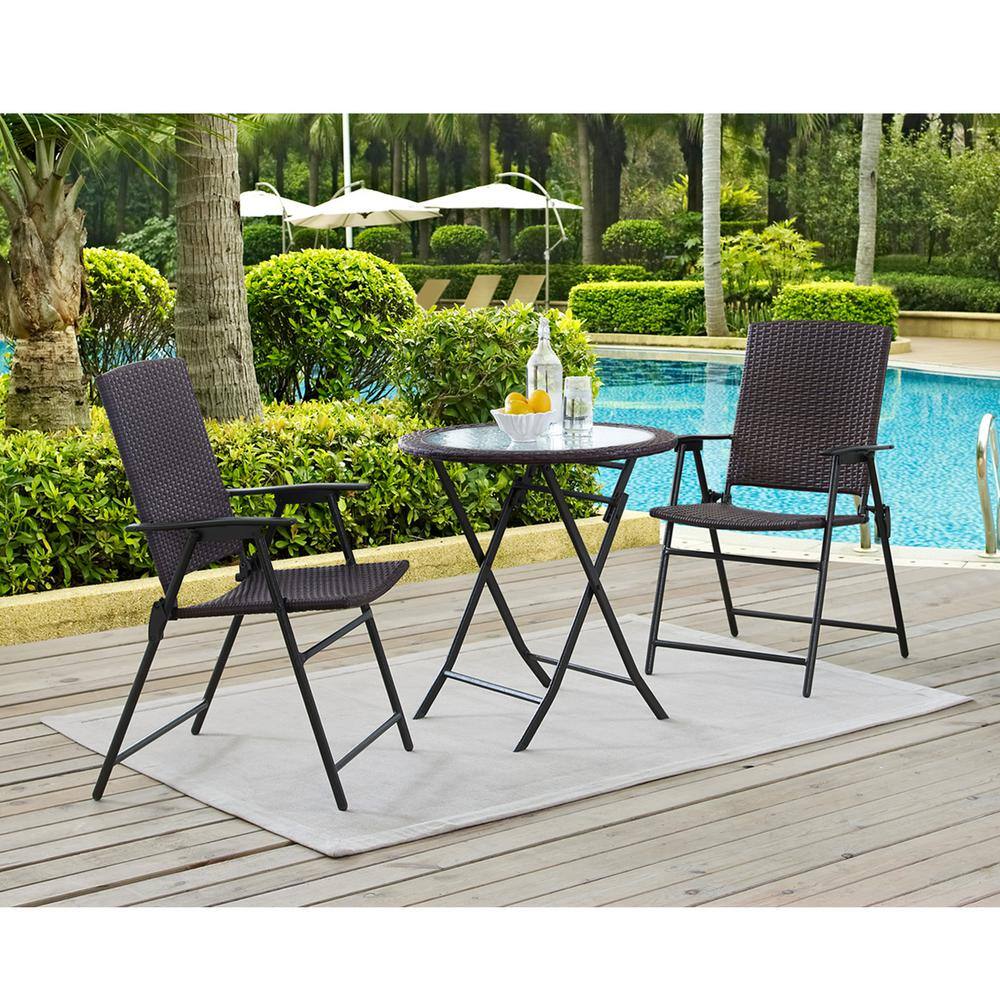 None 3-Piece Folding Wicker Outdoor Bistro Set
