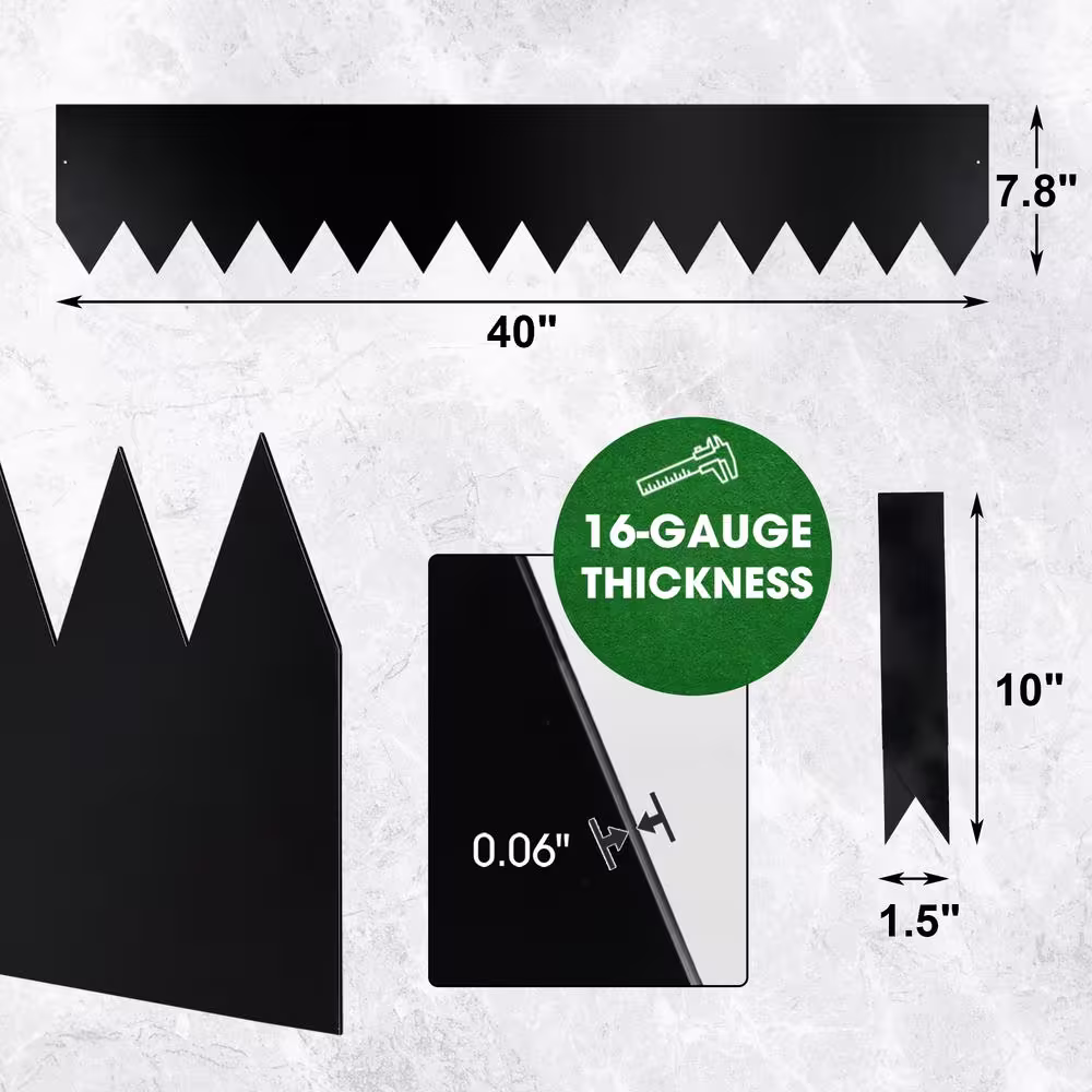 Worth Garden 40 in. x 8 in. Black Powder Coated Galvanized Steel Landscape Edging (6-Pack)