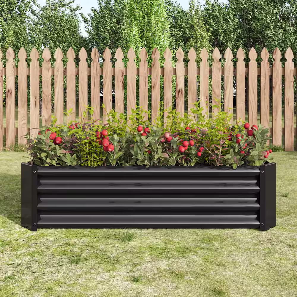 None 4 ft. x 2 ft. x 1 ft. Black Metal Outdoor Rectangle Raised Garden Bed, Planter Box for Vegetables, Flowers, Herbs