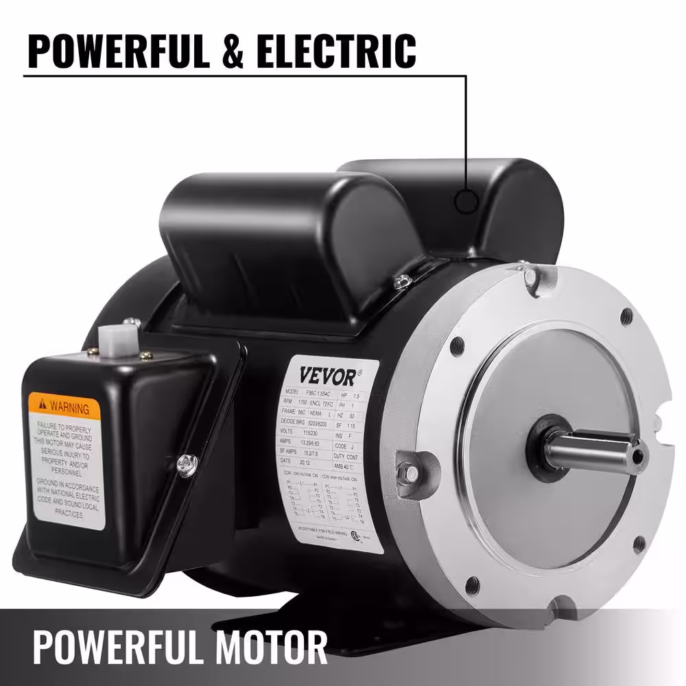 VEVOR 1.5 HP Air Compressor Motor 5/8 in. Shaft TEFC Electric Motor 3450 RPM Single Phase 56 Frame 115/230-Volt with Flange