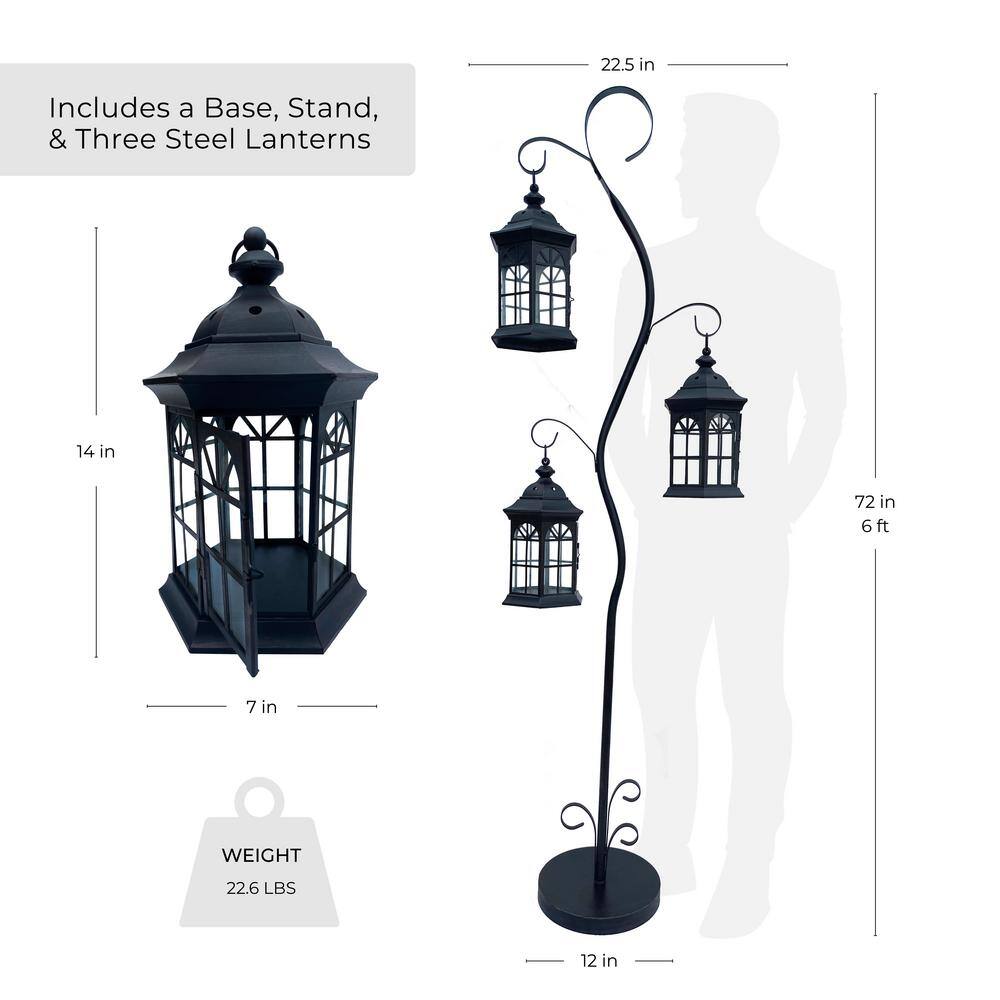 None 72 in. Decorative Outdoor/Indoor Lantern Stand with 3 Lantern Candle Holders - Candles not Included