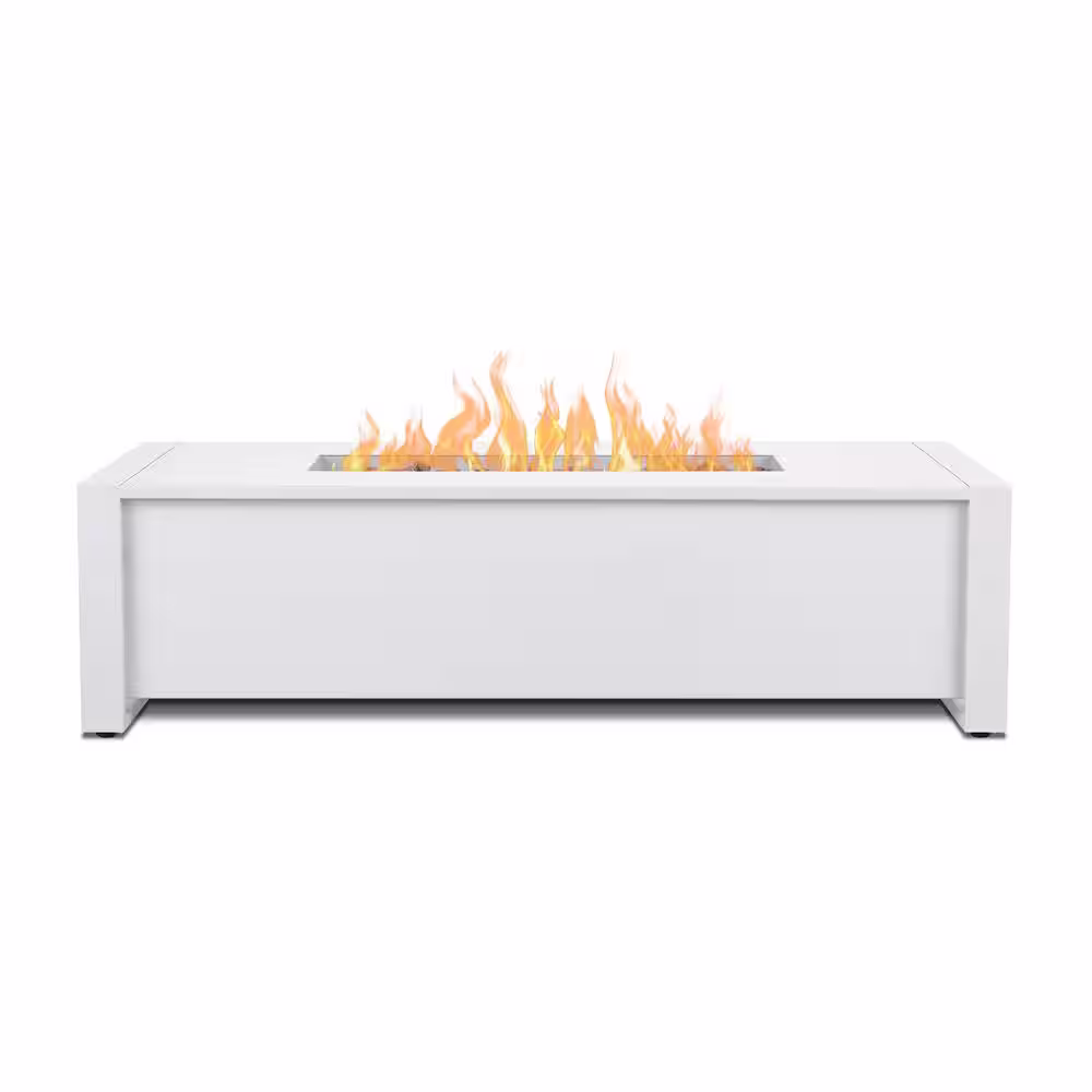 Real Flame Keenan 52 in. W x 26 in. D Outdoor Aluminum Liquid Propane Fire Table in White with Protective Cover