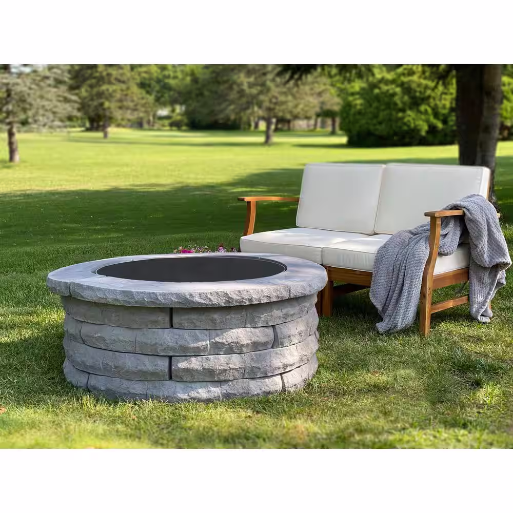 Nantucket Pavers Ledgestone 47 in. x 18 in. Round Concrete Wood Fuel Fire Pit Ring Kit Gray