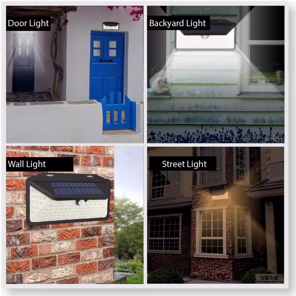 None Low Voltage Solar Powered Black Light-Motion Sensing Outdoor 100 LED Path Light, Wall Light for Yard (4-Pack)