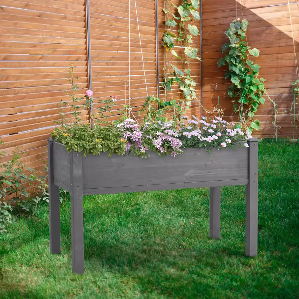 None Wooden Raised Garden Planter Bed Kit Planter Box for Vegetables Flowers Herbs with Drainage Holes
