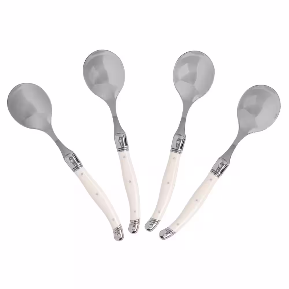 None French Home, Set of 4, Laguiole Stainless-Steel Soup Spoon Set with Faux Ivory Handles