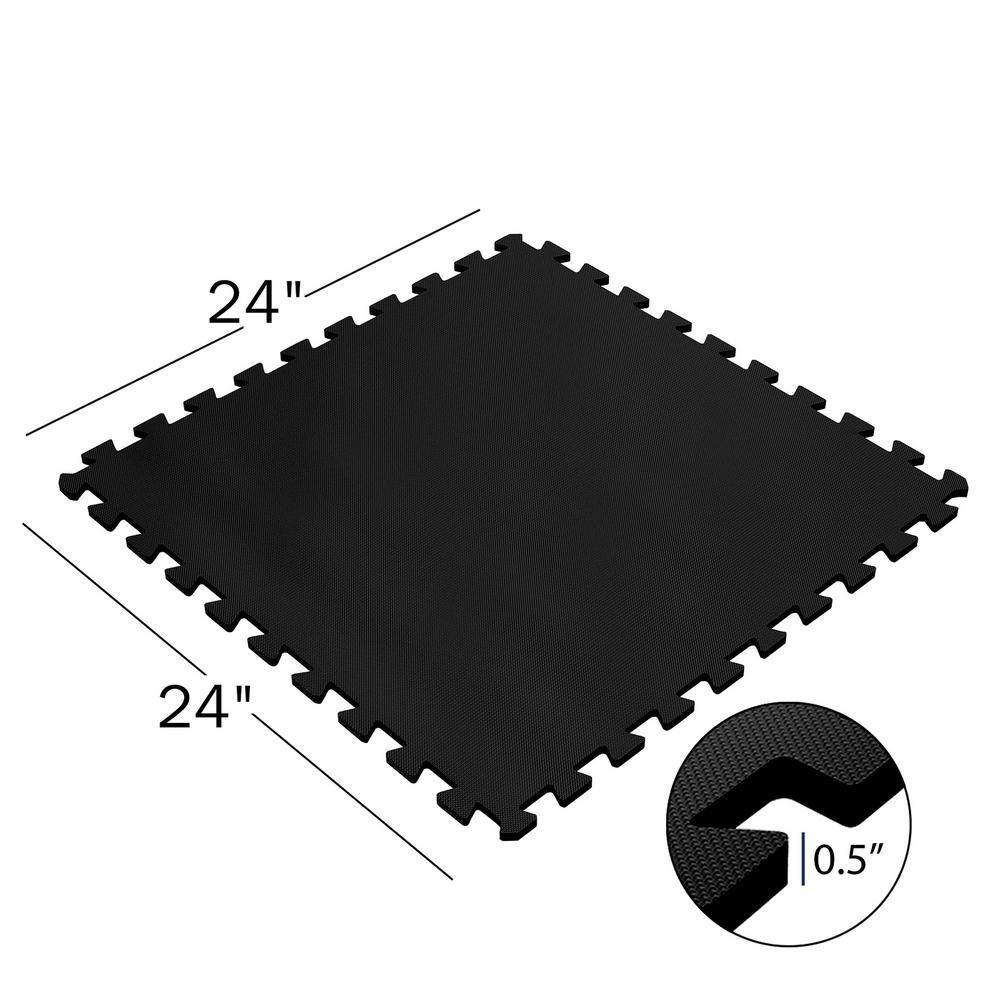 None Black 24 in. W x 24 in. L x 0.5 in. T Foam Interlocking Floor Mat Tiles for Home Gym (16 sq. ft.) (4-Pack)